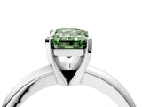 White gold Fancy Green Emerald Cut Diamond Solitaire Engagement Ring with Round Band and Four-Prong Setting_166