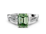 White gold Fancy Green Emerald Cut Diamond Solitaire Engagement Ring with Twisted Pavé Band and Four-Prong Setting_104