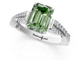 White gold Fancy Green Emerald Cut Diamond Solitaire Engagement Ring with Twisted Pavé Band and Four-Prong Setting_105