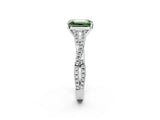 White gold Fancy Green Emerald Cut Diamond Solitaire Engagement Ring with Twisted Pavé Band and Four-Prong Setting_106