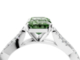 White gold Fancy Green Emerald Cut Diamond Solitaire Engagement Ring with Twisted Pavé Band and Four-Prong Setting_108