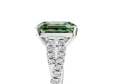 White gold Fancy Green Emerald Cut Diamond Solitaire Engagement Ring with Twisted Pavé Band and Four-Prong Setting_109