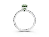 White gold Fancy Green Emerald Cut Diamond Solitaire Pavé Engagement Ring with Round Band and Prong Setting_65