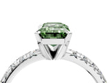White gold Fancy Green Emerald Cut Diamond Solitaire Pavé Engagement Ring with Round Band and Prong Setting_66