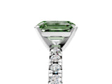 White gold Fancy Green Emerald Cut Diamond Solitaire Pavé Engagement Ring with Round Band and Prong Setting_67