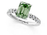 White gold Fancy Green Emerald Cut Diamond Solitaire Pavé Engagement Ring with Round Band and Prong Setting_69