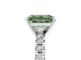 White gold Fancy Green Emerald Cut Diamond Solitaire Pavé Engagement Ring with Round Band and Prong Setting_73