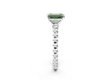 White gold Fancy Green Emerald Cut Diamond Solitaire Ring with Beaded Band and Prong Setting_391