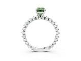 White gold Fancy Green Emerald Cut Diamond Solitaire Ring with Beaded Band and Prong Setting_394
