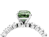 White gold Fancy Green Emerald Cut Diamond Solitaire Ring with Beaded Band and Prong Setting_395