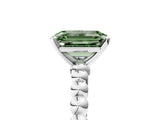 White gold Fancy Green Emerald Cut Diamond Solitaire Ring with Beaded Band and Prong Setting_396