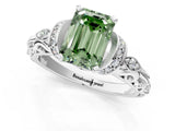 White gold Fancy Green Emerald Cut Diamond Solitaire Ring with Filigree Band and Four-Prong Setting_77