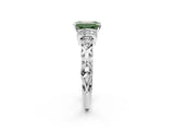 White gold Fancy Green Emerald Cut Diamond Solitaire Ring with Filigree Band and Four-Prong Setting_78