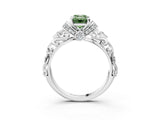 White gold Fancy Green Emerald Cut Diamond Solitaire Ring with Filigree Band and Four-Prong Setting_79