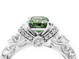 White gold Fancy Green Emerald Cut Diamond Solitaire Ring with Filigree Band and Four-Prong Setting_80