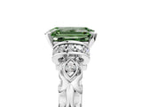 White gold Fancy Green Emerald Cut Diamond Solitaire Ring with Filigree Band and Four-Prong Setting_81