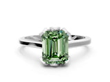 White gold Fancy Green Emerald Cut Diamond Solitaire Ring with Flower Prong Setting and Classic Band_127