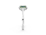 White gold Fancy Green Emerald Cut Diamond Solitaire Ring with Flower Prong Setting and Classic Band_140