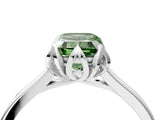 White gold Fancy Green Emerald Cut Diamond Solitaire Ring with Flower Prong Setting and Classic Band_142