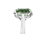 White gold Fancy Green Emerald Cut Diamond Solitaire Ring with Flower Prong Setting and Classic Band_143