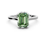 White gold Fancy Green Emerald Cut Diamond Solitaire Ring with Flower Prong Setting and Classic Band_34