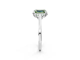 White gold Fancy Green Emerald Cut Diamond Solitaire Ring with Flower Prong Setting and Classic Band_36