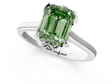 White gold Fancy Green Emerald Cut Diamond Solitaire Ring with Flower Prong Setting and Classic Band_38
