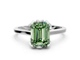 White gold Fancy Green Emerald Cut Diamond Solitaire Ring with Flower Prong Setting and Classic Band_44