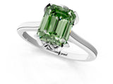 White gold Fancy Green Emerald Cut Diamond Solitaire Ring with Flower Prong Setting and Classic Band_45