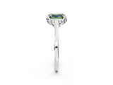 White gold Fancy Green Emerald Cut Diamond Solitaire Ring with Flower Prong Setting and Classic Band_46