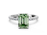 White gold Fancy Green Emerald Cut Diamond Solitaire Ring with Four-Prong Setting and Pavé Band_3