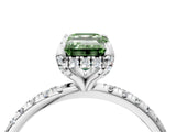 White gold Fancy Green Emerald Cut Diamond Solitaire Ring with Four-Prong Setting and Pavé Band_7