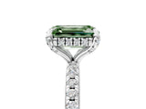White gold Fancy Green Emerald Cut Diamond Solitaire Ring with Four-Prong Setting and Pavé Band_8