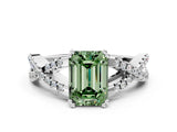 White gold Fancy Green Emerald Cut Diamond Solitaire Ring with Four-Prong Setting and Twisted Pavé Band_34