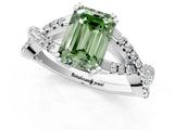 White gold Fancy Green Emerald Cut Diamond Solitaire Ring with Four-Prong Setting and Twisted Pavé Band_35