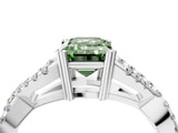 White gold Fancy Green Emerald Cut Diamond Solitaire Ring with Four-Prong Setting and Twisted Pavé Band_38