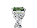 White gold Fancy Green Emerald Cut Diamond Solitaire Ring with Four-Prong Setting and Twisted Pavé Band_39