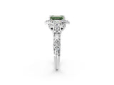 White gold Fancy Green Emerald Cut Diamond Solitaire Ring with Hidden Halo and Pavé Band_83