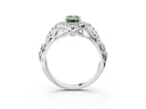White gold Fancy Green Emerald Cut Diamond Solitaire Ring with Hidden Halo and Pavé Band_84