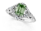 White gold Fancy Green Emerald Cut Diamond Solitaire Ring with Hidden Halo and Pavé Band_85