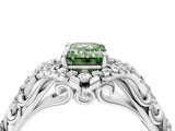 White gold Fancy Green Emerald Cut Diamond Solitaire Ring with Hidden Halo and Pavé Band_85