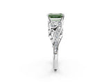White gold Fancy Green Emerald Cut Diamond Solitaire Ring with Milgrain Pavé Band and Four-Prong Setting_300