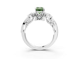 White gold Fancy Green Emerald Cut Diamond Solitaire Ring with Milgrain Pavé Band and Four-Prong Setting_302