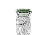 White gold Fancy Green Emerald Cut Diamond Solitaire Ring with Milgrain Pavé Band and Four-Prong Setting_303