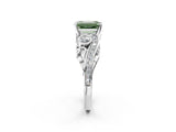 White gold Fancy Green Emerald Cut Diamond Solitaire Ring with Milgrain Pavé Band and Four-Prong Setting_312