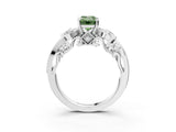 White gold Fancy Green Emerald Cut Diamond Solitaire Ring with Milgrain Pavé Band and Four-Prong Setting_313