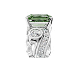 White gold Fancy Green Emerald Cut Diamond Solitaire Ring with Milgrain Pavé Band and Four-Prong Setting_317