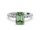 White gold Fancy Green Emerald Cut Diamond Solitaire Ring with Pavé Band and Four-Prong Setting_87