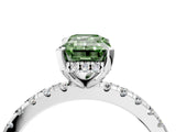 White gold Fancy Green Emerald Cut Diamond Solitaire Ring with Pavé Band and Four-Prong Setting_91