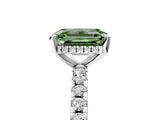 White gold Fancy Green Emerald Cut Diamond Solitaire Ring with Pavé Band and Four-Prong Setting_92